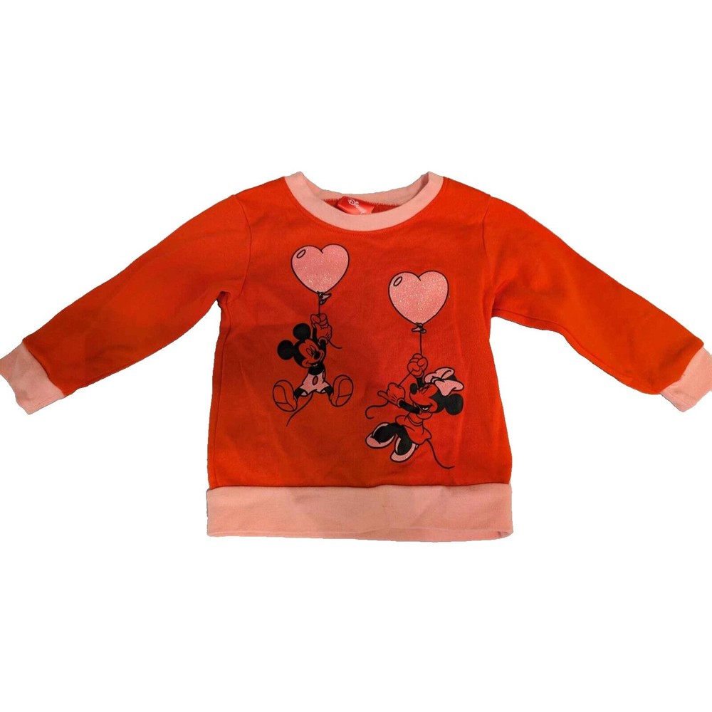 Disney Toddler Girl 3T Mickey Minnie Mouse Valentine Balloon Hearts Long Sleeve